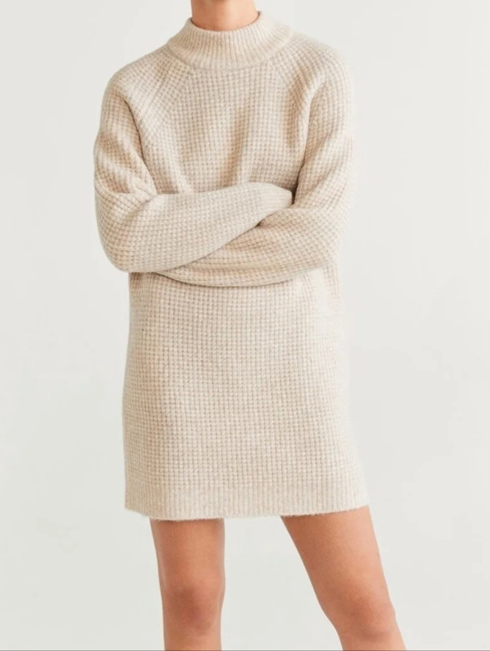 Mango MNG Basics Heathered Oatmeal‎ Wool Blend Knit Mini Sweater Dress